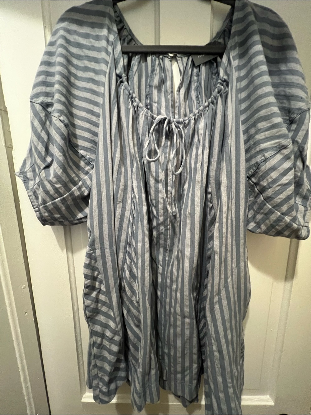 NWOT Hudson Gray Oversized Striped Blue Peasant mini dress
